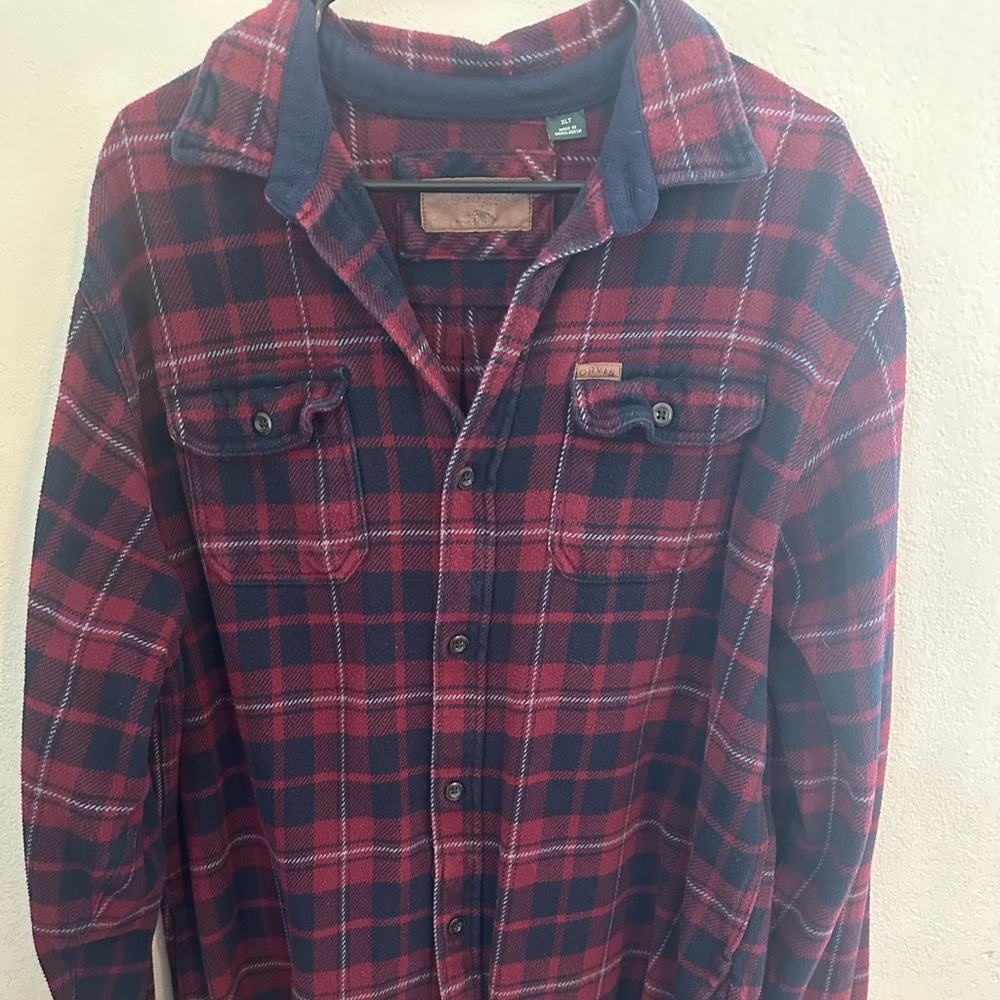 Orvis Burgundy and Navy Plaid Shirt